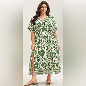 BloomChic Green Floral Midi Dress